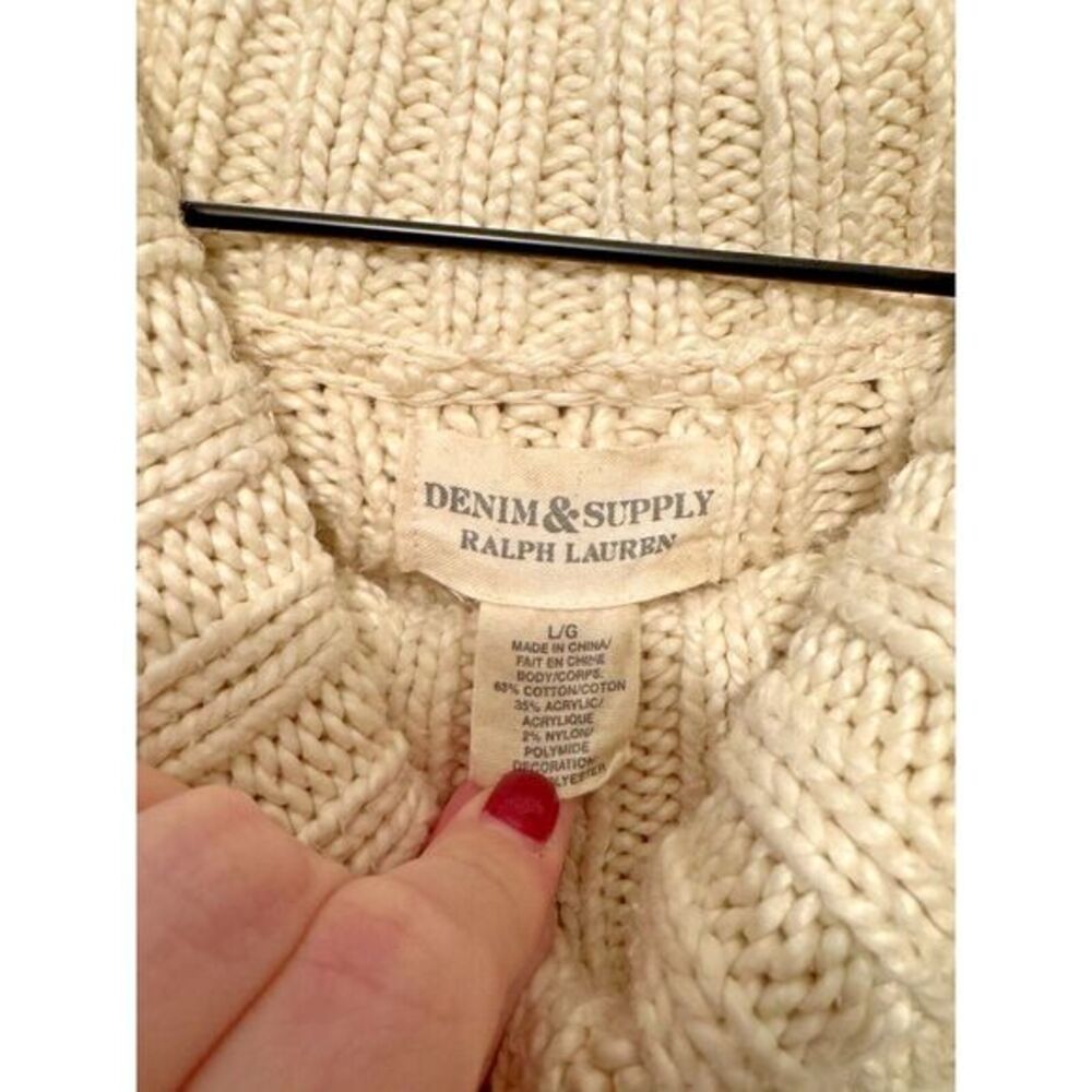 Ralph Lauren Denim and Supply Cable Knit And Ribbon Oat‎ Sweater Womens Size L - Picture 2 of 4